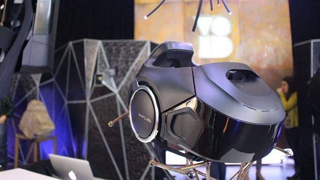  The Void-developed ’Rapture’, a head-mounted display with a wide field of vision, is pictured during the TED Conference on February 17, 2016 in Vancouver, Canada. 
