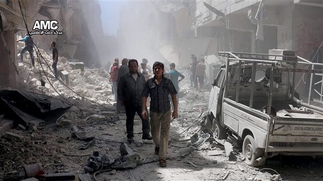 A photo from July 26, 2016 shows the devastation of bombs in the once-bustling city of Aleppo, Syria. The city is besieged and running out of water and other necessities of life.