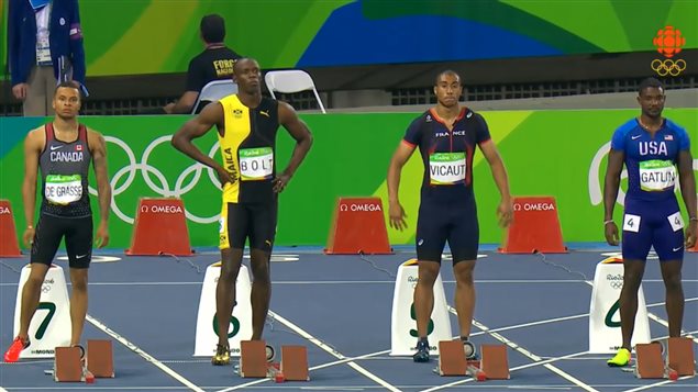 De Grasse, Bolt, Vicaut y Gatlin en la final de los 100 metros en Río.