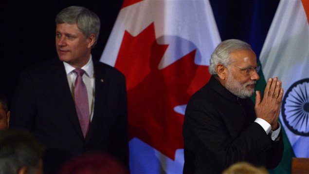 Former Canadian Prime Minister Stephen Harper (left) welcomed Indian Prime Minister Narendra Modi on a state visit in April 2015 deepening ties between the two countries.