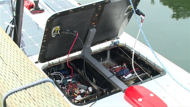 Image showing some of the electronics to convert solar energy to power and control sail and rudder etc movements through computerized programming.