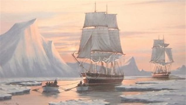 Painting by J Franklin Wright shows HMS Erebus and HMS Terror as they may have appeared in 1846