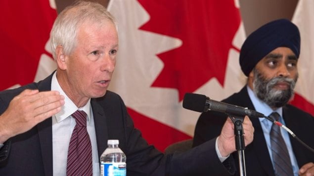 The commitment announced Friday by Foreign Affairs Minister Stephane Dion, left, Defence Minister Harjit Sajjan and other ministers, officially puts the United Nations on notice that Canada is ready to jump back into peacekeeping. 