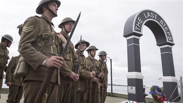 Soldiers in period dress attended the unveiling of “The Last Steps” memorial in the eastern port of Halifax.