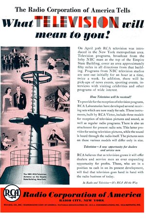 Advert announcing experimental TV broadcasting in New York City, 1939