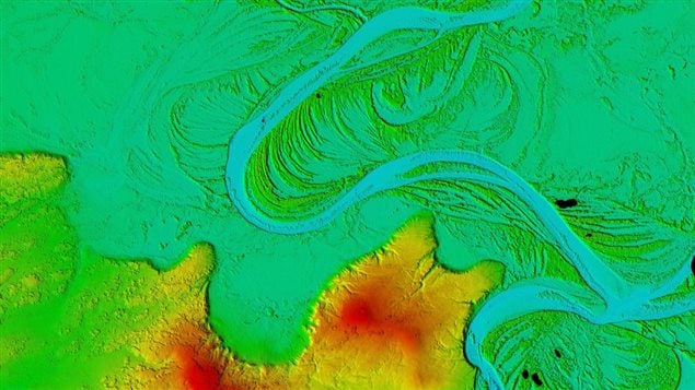 The winding Koyukuk River in Western Alaska is a 425 mile-long tributary of the Yukon River. The digital elevation models show the unique boreal forest vegetation patterns that surround the river region in greater detail than ever before, bringing the unique Arctic landscape into focus.