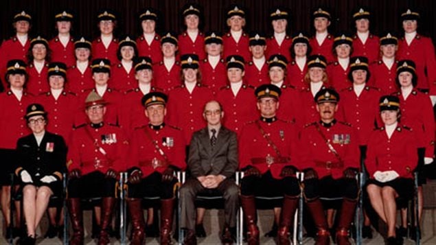 The first graduating cohort of female RCMP officers. After months of training, they graduated on March 3, 1975