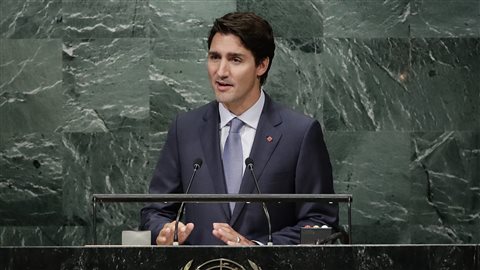 Justin Trudeau s’adressant à l’Assemblée générale de l’ONU