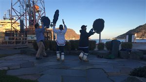  Drum dancing on the St. John’s harbour front starting off iNuit Blanche