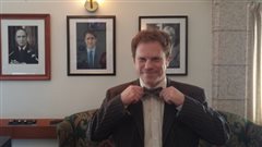 Federal Liberal Member of Parliament Scott Simms showing his sealskin bowtie. He has sponsored a Senate bill in the House of Commons to create a National Seal Products Day in Canada.