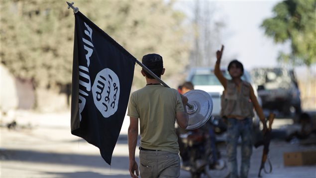 مقاتل يرفع علم تنظيم "الدولة الاسلاميّة" في حلب
