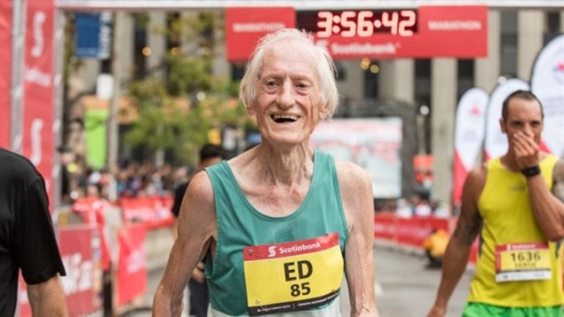 85-year-old Ed Whitlock finished Sunday’s Toronto Scotiabank Waterfront Marathon with a world-record time of 3:56:33.2. 