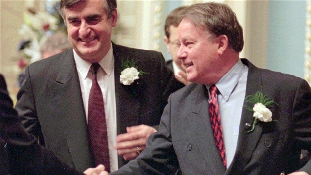 Bernard Landry, alors ministre des Finances au sein du gouvernement de Lucien Bouchard, en 1999