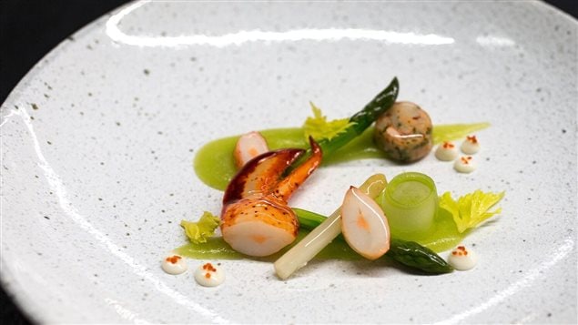 Variations of LobsterSous Vide Claw with Mousseline, Knuckle Salad, Asparagus Tomalley Puree, Compressed Celery, Salted Lobster Roe Crème Fraîche