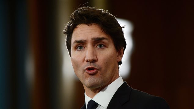 Justin Trudeau, en conférence de presse, jeudi.