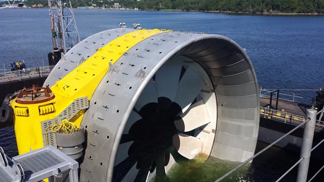 Another view of the 1,000 tonne turbine that was placed on the ocean floor. The giant turbine is five stories high.