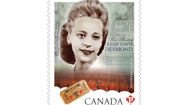 Close up of the Viola Desmond stamp issued in 2012