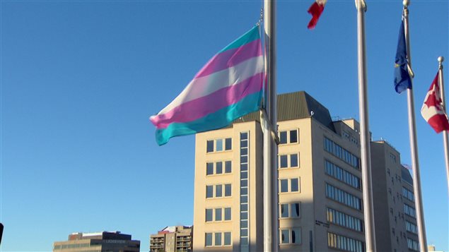 علم المتحولين جنسيا مرفوع أمام برلمان ألبرتا