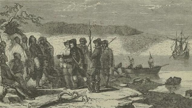L'explorateur Henry Hudson offre de l'alcool à des Autochtones. L'explorateur Henry Hudson offre de l'alcool à des Autochtones.