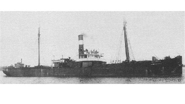 Cargo ship Wexford, sunk in 1913, located upright on the bottom near Grand Bend Ontario in 2000