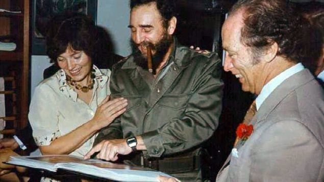 Margaret, Fidel Castro y Pierre Trudeau en La Habana
