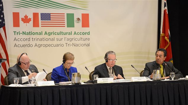 De izquierda a derecha, Mick Strain de EEUU, Deb Stark de Ontario, Jeff Leal de Ontario y Héctor Padilla Gutiérrez de México.