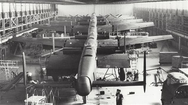 KB-882 is one of over 400 Mk-10 Lancasters built in Canada. Shown is the interior of the assembly line at Victory Aircraft in Malton (near Toronto)