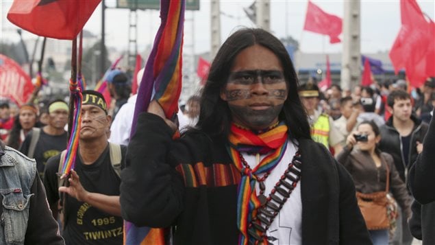 Ecuadorian Indian protesters participate in a march to Quito to protest against the El Mirador copper mining project,in Quito March 22, 2012.