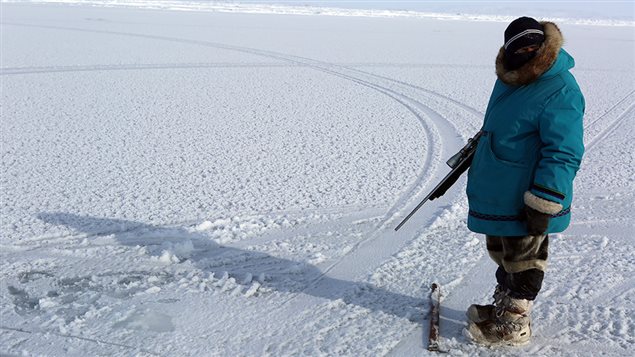Isuaqtuq Ikkidluak out on the seal ice while seal hunting.Photo: © Alethea Arnaquq-Baril