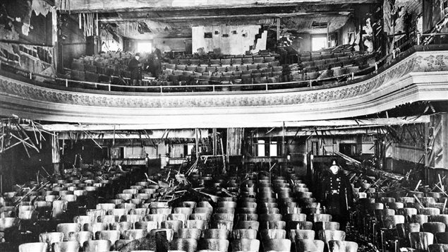 Les traces laissées par l'incendie du Laurier Palace le 9 janvier 1927 Les traces laissées par l'incendie du Laurier Palace le 9 janvier 1927
