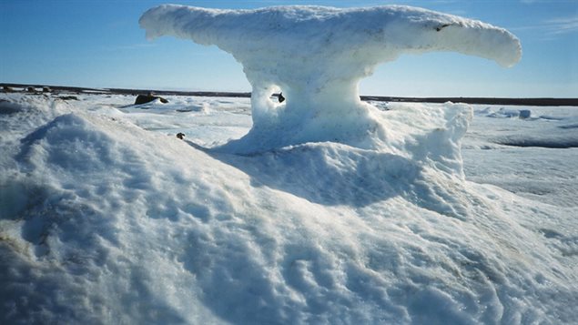 A landscape of snow in the Arctic territory of Nunavut.