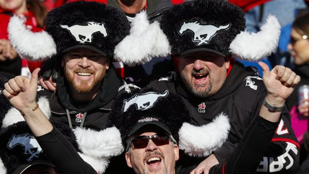 Wearing (warm) psuedo bison like hats with the Stampeders horse logo, hardcore fans are ready for the matchup.