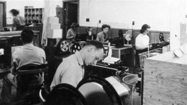 Interior of the communications centre, 1942. The communications aspect (Hydra) of the camp became increasingly important and continued after spy training was phased out in 1944.