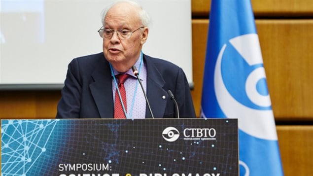 David Strangway, seen here during a Comprehensive Nuclear-Test-Ban Treaty Organization symposium in 2016, died Tuesday at the age of 82. 