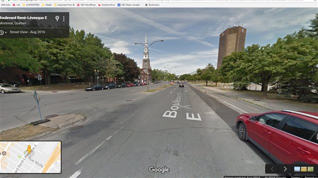 looking down the front straight on Rene Levesque Boulevard with the CBC/Radio-Canada tower shosing on the right. The start/finish will be directly in front of the broadcast centre