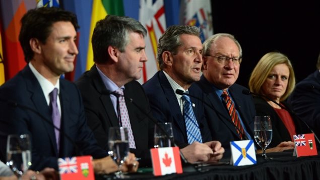Canada’s prime minister and premiers held a news conference after their meeting on a climate plan earlier this month.