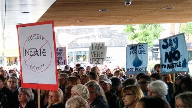 September 2016 Protesters opposed to the renewal of a water-taking permit for Nestlé gather in Guelph, Ont. before a city council meeting.