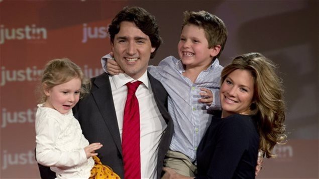 El primer ministro de Canadá, Justin Trudeau, junto a su familia.