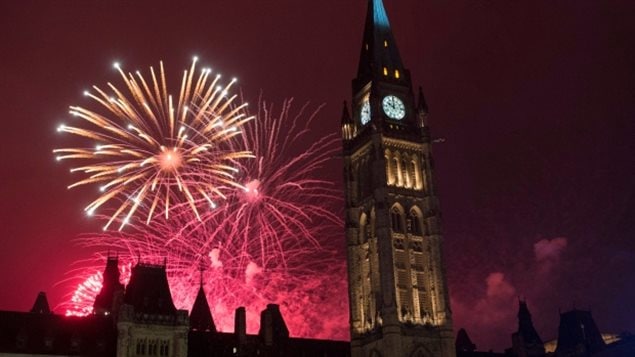 Fireworks light up the sky red behind the Peace Tower during Canada Day celebrations on Parliament Hill on July 1st. A New Year's Eve celebration Saturday night will see increased security measures in place throughout Canada's capital.