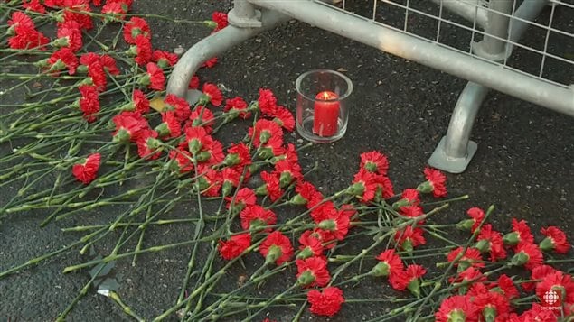 Flowers placed outside the club where a terrorist killed 39 people at a club on New Year’s eve, Instanbul.