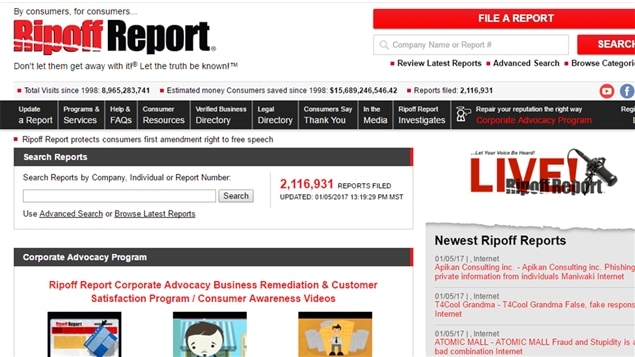 Entête du site Ripoff Report Entête du site Ripoff Report