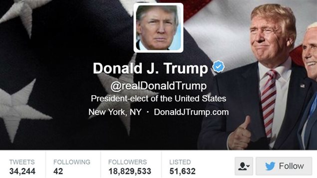 الرئيس الأميركي المنتخب دونالد ترامب على موقع تويتر