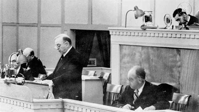Canada's Prime Minister, the Rt Hon W.L Mackenzie-King addressing the League conference in September 1936