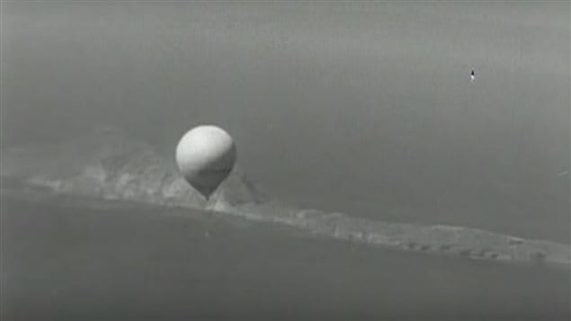 A balloon bomb filmed from a US military plane in 1944 orr 45.