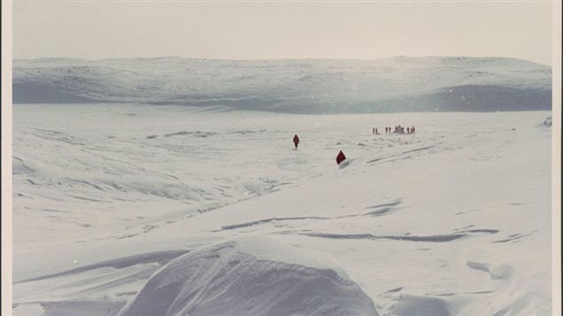 An idea of the landscape and difficulty in locating and recovering the pieces of 954 in the Arctic, many of which had melted into the snow and ice