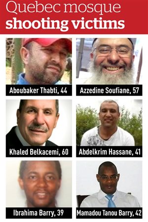 Six men were shot to death at a Quebec City mosque on January 29, 2017 and several more were injured.