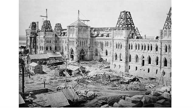 The Centre Block under construction in 1863