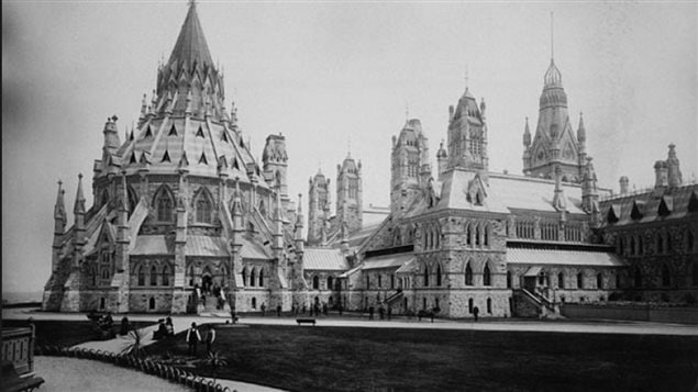 Rear view of Centre Block and library before the fire