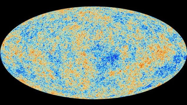 Cosmic background radiation mapped by the Planck telescope. 