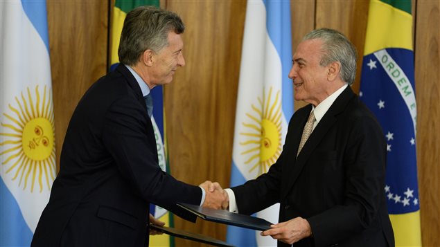 Los presidentes de Argentina y Brasil, Mauricio Macri y Michel Temer. 